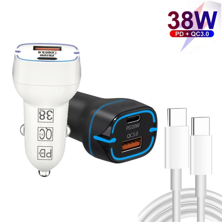 38W PD20W + QC3.0 USB Car Charger with Type-C to Type-C Data Cable, Length: 1m(Black) - In Car by buy2fix | Online Shopping UK | buy2fix