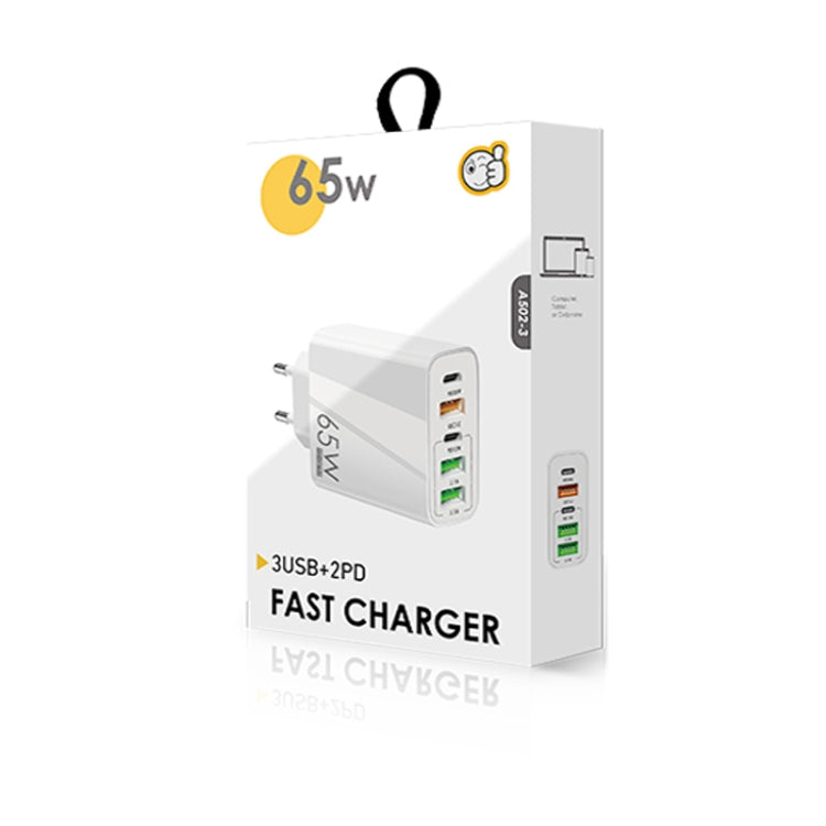 65W Dual PD Type-C + 3 x USB Multi Port Charger with 3A Type-C to 8 Pin Data Cable, EU Plug(White) - Apple Accessories by buy2fix | Online Shopping UK | buy2fix