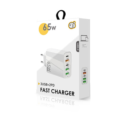 65W Dual PD Type-C + 3 x USB Multi Port Charger with 3A USB to 8 Pin Data Cable, EU Plug(White) - USB Charger by buy2fix | Online Shopping UK | buy2fix