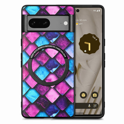For Google Pixel 7 Colored Drawing Leather Back Cover Magsafe Phone Case(Purple Scales) - Google Cases by buy2fix | Online Shopping UK | buy2fix