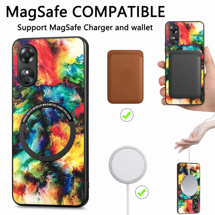 For OPPO A17 Colored Drawing Leather Back Cover Magsafe Phone Case(Magic Space) - OPPO Cases by buy2fix | Online Shopping UK | buy2fix