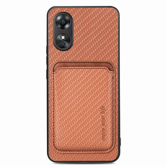 For OPPO A17 Pro Carbon Fiber Leather Card Magsafe Phone Case(Brown) - OPPO Cases by buy2fix | Online Shopping UK | buy2fix