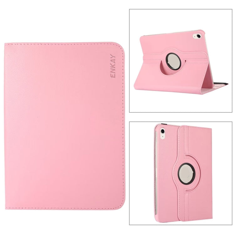 For iPad 10th Gen 10.9 2022 ENKAY Hat-Prince 360 Degree Rotation Litchi Leather Smart Tablet Case(Pink) - iPad 10th Gen 10.9 Cases by ENKAY | Online Shopping UK | buy2fix