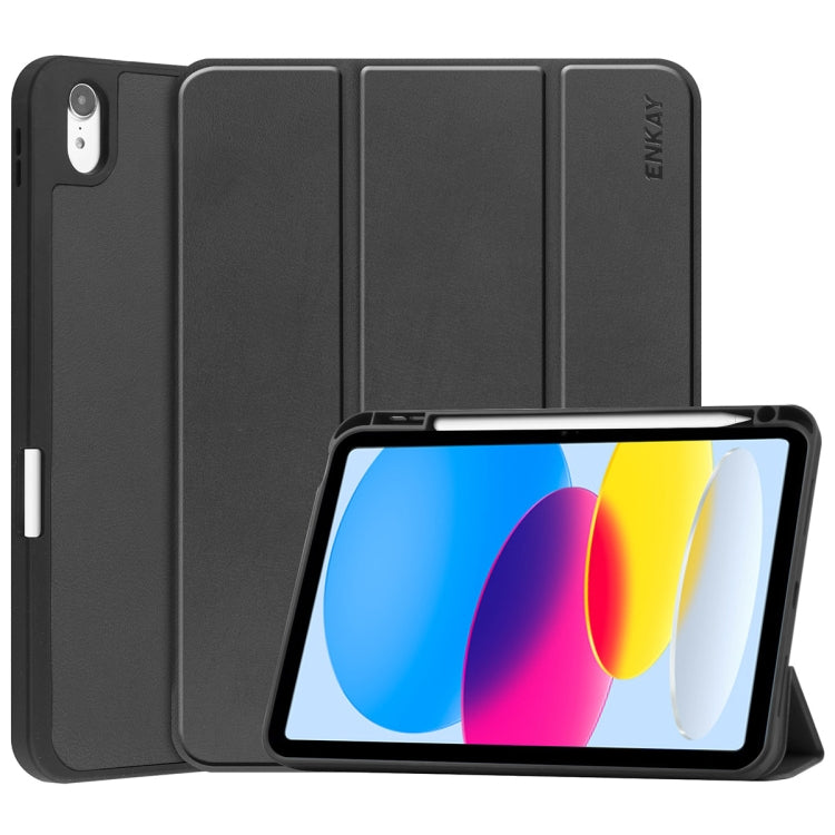 For iPad 2025 / 2022 ENKAY TPU Back Cover Smart Leather Stand Tablet Case with Pen Slot(Black) - iPad 2025 / 2022 Cases by ENKAY | Online Shopping UK | buy2fix