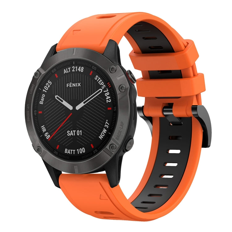 For Garmin Fenix 6 Sapphire GPS 22mm Two-Color Sports Silicone Watch Band(Orange+Black) - Watch Bands by buy2fix | Online Shopping UK | buy2fix