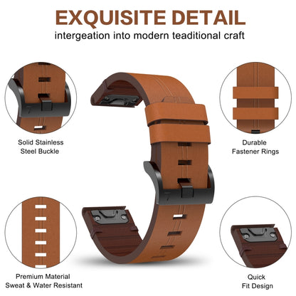 For Garmin Fenix 7X 26mm Leather Steel Buckle Watch Band(Brown) - Watch Bands by buy2fix | Online Shopping UK | buy2fix