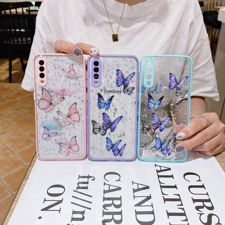 For Samsung Galaxy S22 5G Color Butterfly Glitter Epoxy TPU Phone Case(Pink) - Galaxy S22 5G Cases by buy2fix | Online Shopping UK | buy2fix