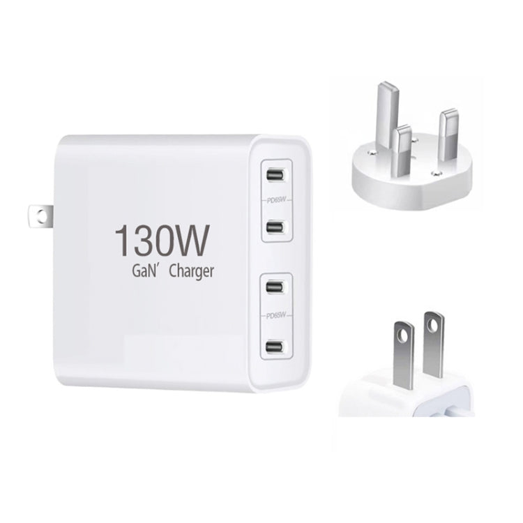 130W USB-C/Type-C Four Port GaN Charger with 2m USB-C/Type-C to USB-C/Type-C Data Cable Set EU / UK / AU / US Plug - Cable & Adapter by buy2fix | Online Shopping UK | buy2fix