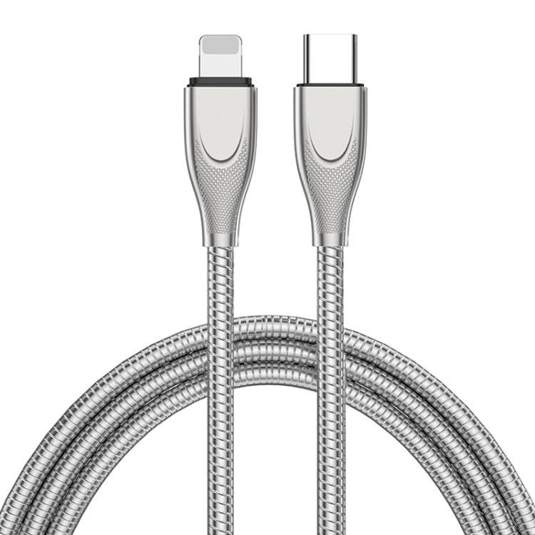 ENKAY ENK-CB128 PD 27W Type-C to 8 Pin Carbon Steel Hose Spring Fast Charging Data Cable, Length:1m(Silver) - 2 in 1 Cable by ENKAY | Online Shopping UK | buy2fix