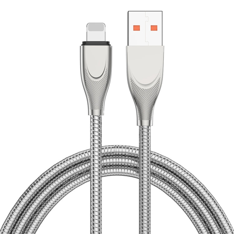 ENKAY ENK-CB131 USB to 8 Pin Carbon Steel Hose Spring 2.4A Fast Charging Data Cable, Length:2m(Silver) - Normal Style Cable by ENKAY | Online Shopping UK | buy2fix