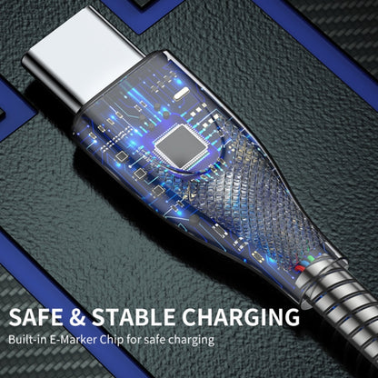 ENKAY ENK-CB132 USB to USB-C / Type-C Carbon Steel Hose Spring 6A Supper Fast Charging Data Cable, Length:1m(Silver) - USB-C & Type-C Cable by ENKAY | Online Shopping UK | buy2fix