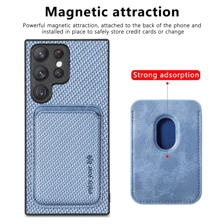 For Samsung Galaxy S22 Ultra 5G Carbon Fiber Leather Card Magsafe Magnetic Phone Case(Blue) - Galaxy S22 Ultra 5G Cases by buy2fix | Online Shopping UK | buy2fix