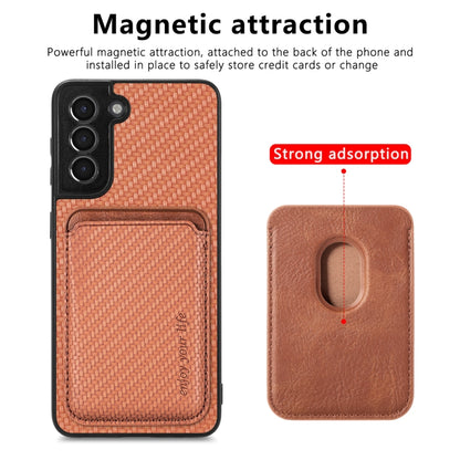 For Samsung Galaxy S21 5G Carbon Fiber Leather Card Magsafe Magnetic Phone Case(Brown) - Galaxy S21 5G Cases by buy2fix | Online Shopping UK | buy2fix