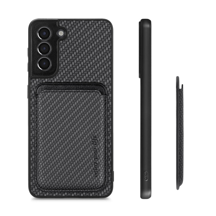 For Samsung Galaxy S21+ 5G Carbon Fiber Leather Card Magsafe Magnetic Phone Case(Black) - Galaxy S21+ 5G Cases by buy2fix | Online Shopping UK | buy2fix