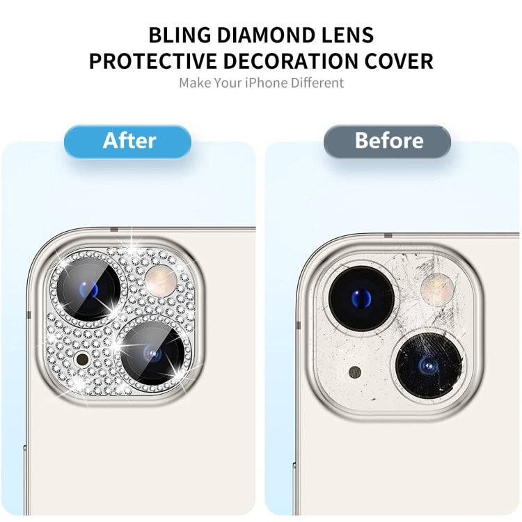 For iPhone 13 / 13 mini ENKAY Hat-Prince Blink Diamond Camera Lens Aluminium Alloy Tempered Glass Film(Silver) - iPhone 13 Tempered Glass by ENKAY | Online Shopping UK | buy2fix