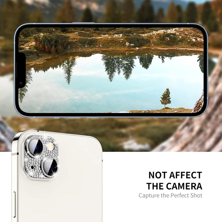 For iPhone 13 / 13 mini ENKAY Hat-Prince Blink Diamond Camera Lens Aluminium Alloy Tempered Glass Film(Silver) - iPhone 13 Tempered Glass by ENKAY | Online Shopping UK | buy2fix