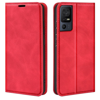 For TCL 40 SE Retro-skin  Magnetic Suction Leather Phone Case(Red) - More Brand by buy2fix | Online Shopping UK | buy2fix