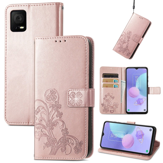 For TCL 405 Four-leaf Clasp Embossed Buckle Leather Phone Case(Rose Gold) - More Brand by buy2fix | Online Shopping UK | buy2fix