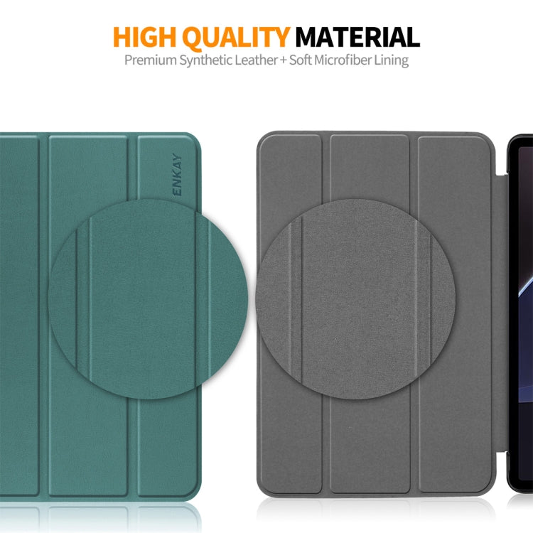 For Huawei MatePad 11 2023 ENKAY Tri-fold Custer Texture Leather Stand Smart Case(Dark Green) - Huawei by ENKAY | Online Shopping UK | buy2fix