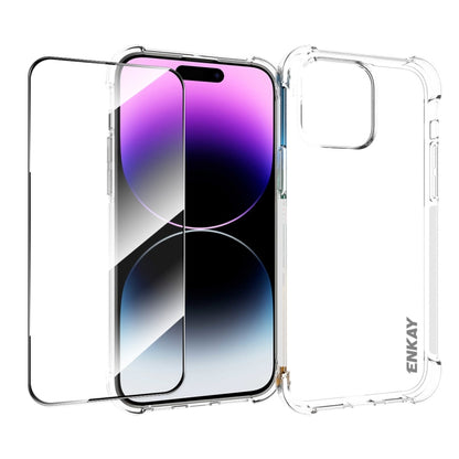 For iPhone 14 Pro ENKAY Hat-Prince Transparent TPU Shockproof Phone Case with Glass Film - iPhone 14 Cases by ENKAY | Online Shopping UK | buy2fix