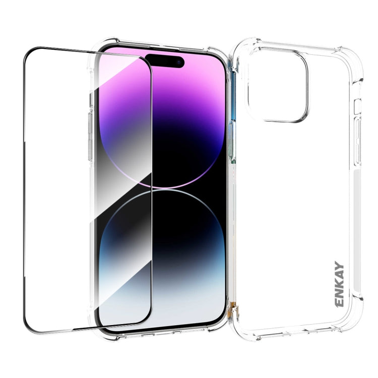 For iPhone 14 Pro Max ENKAY Hat-Prince Transparent TPU Shockproof Phone Case with Glass Film - iPhone 14 Cases by ENKAY | Online Shopping UK | buy2fix