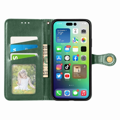 For  iPhone 15 Pro Max Retro Solid Color Buckle Leather Phone Case(Green) - iPhone 15 Pro Max Cases by buy2fix | Online Shopping UK | buy2fix