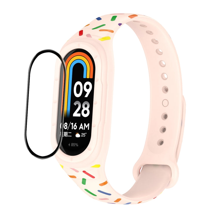 For Xiaomi Mi Band 8 ENKAY Hat-Prince Full Coverage Screen Protector + Adjsutable Silicone Sport Loop Strap Watchband(Pink) - Watch Bands by ENKAY | Online Shopping UK | buy2fix