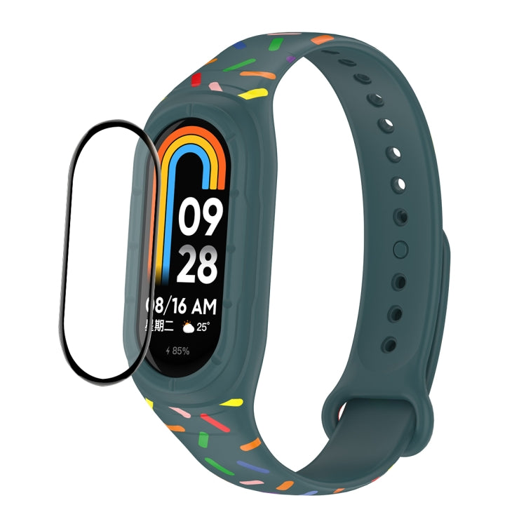 For Xiaomi Mi Band 8 ENKAY Hat-Prince Full Coverage Screen Protector + Adjsutable Silicone Sport Loop Strap Watchband(Green) - Watch Bands by ENKAY | Online Shopping UK | buy2fix