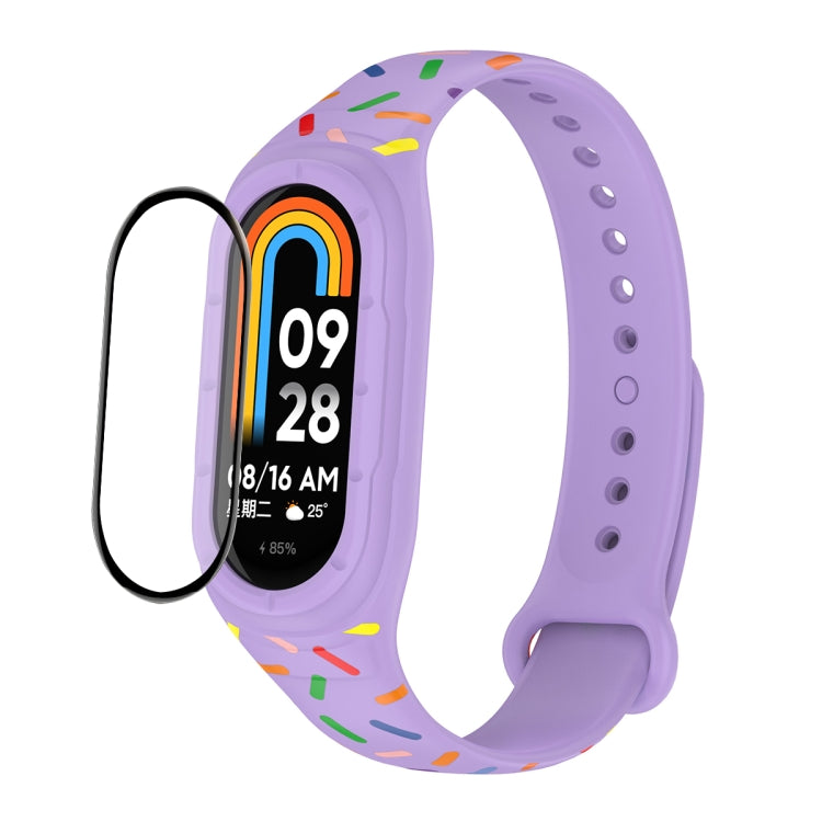 For Xiaomi Mi Band 8 ENKAY Hat-Prince Full Coverage Screen Protector + Adjsutable Silicone Sport Loop Strap Watchband(Purple) - Watch Bands by ENKAY | Online Shopping UK | buy2fix