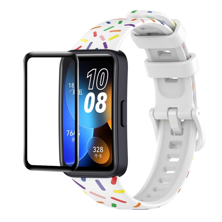 For Huawei Band 8 / 9 ENKAY Hat-Prince Full Coverage Screen Protector + Adjsutable Silicone Sport Loop Strap Watchband(White) - Watch Bands by ENKAY | Online Shopping UK | buy2fix