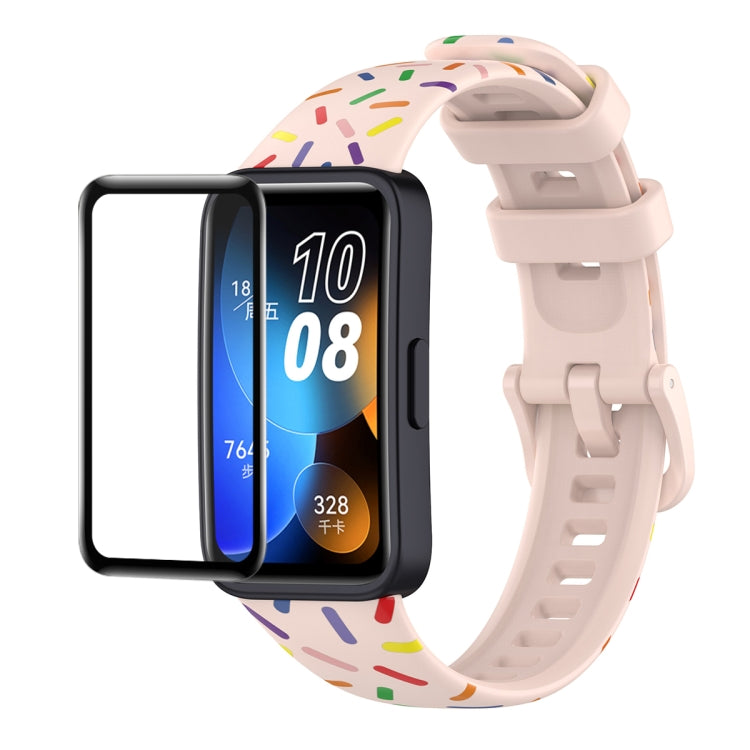 For Huawei Band 8 / 9 ENKAY Hat-Prince Full Coverage Screen Protector + Adjsutable Silicone Sport Loop Strap Watchband(Pink) - Watch Bands by ENKAY | Online Shopping UK | buy2fix