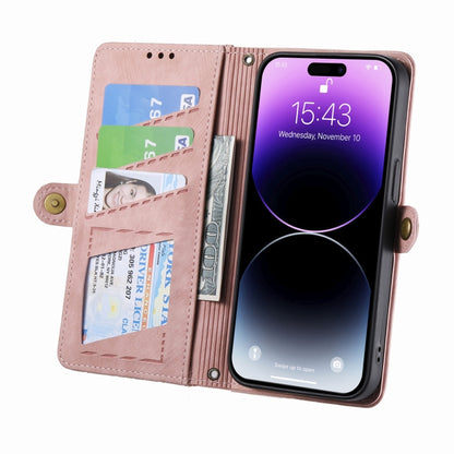 For iPhone 14 Geometric Zipper Wallet Side Buckle Leather Phone Case(Pink) - iPhone 14 Cases by buy2fix | Online Shopping UK | buy2fix