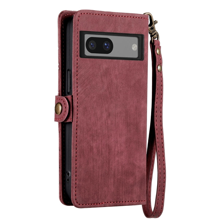 For Google Pixel 7A Geometric Zipper Wallet Side Buckle Leather Phone Case(Red) - Google Cases by buy2fix | Online Shopping UK | buy2fix