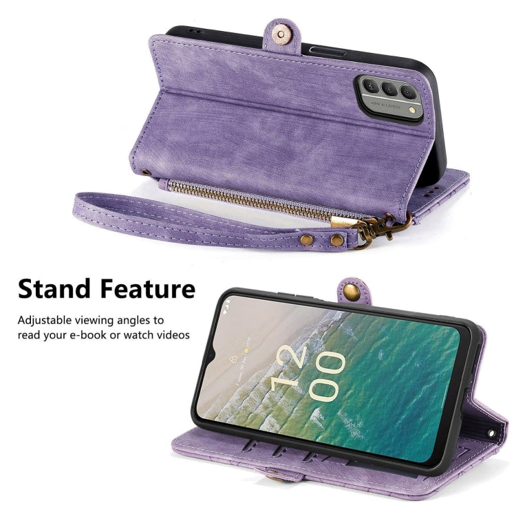 For Nokia C32 Geometric Zipper Wallet Side Buckle Leather Phone Case(Purple) - Nokia Cases by buy2fix | Online Shopping UK | buy2fix