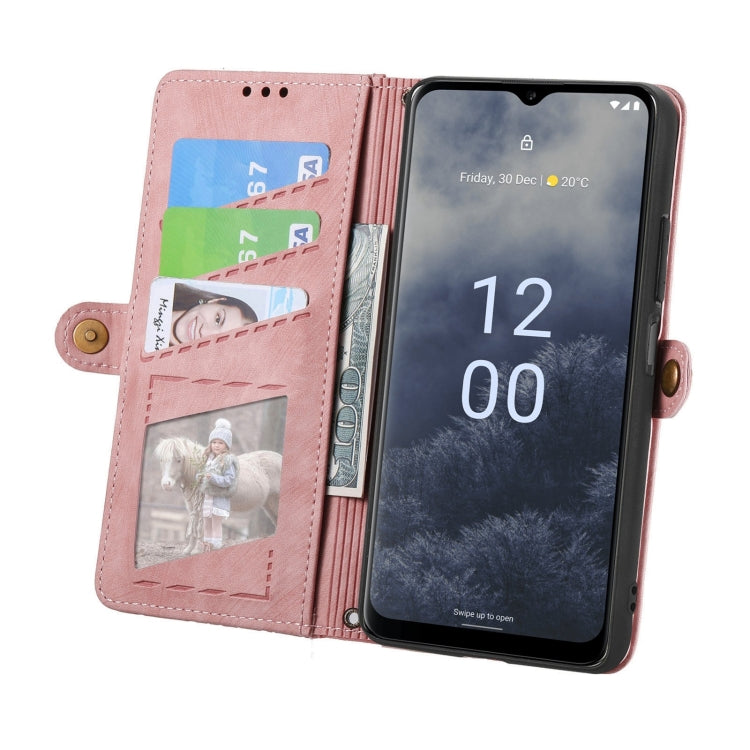 For Nokia G60 5G Geometric Zipper Wallet Side Buckle Leather Phone Case(Pink) - Nokia Cases by buy2fix | Online Shopping UK | buy2fix