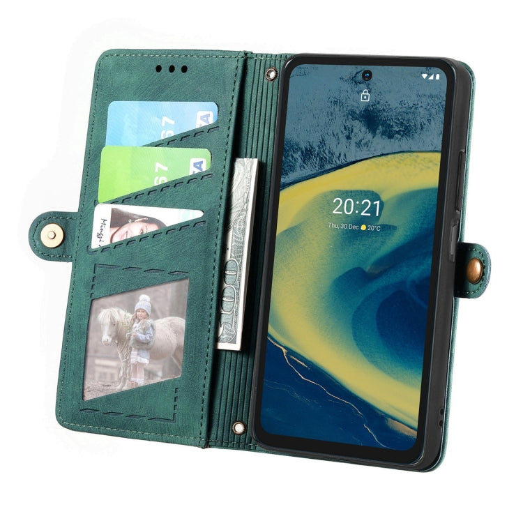 For Nokia XR20 Geometric Zipper Wallet Side Buckle Leather Phone Case(Green) - Nokia Cases by buy2fix | Online Shopping UK | buy2fix