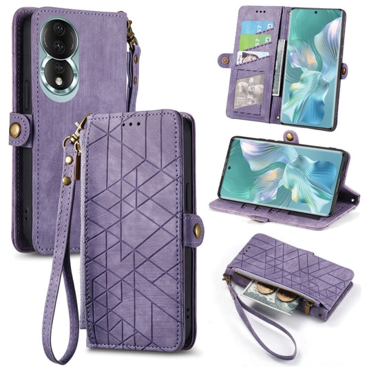 For Honor 80 Geometric Zipper Wallet Side Buckle Leather Phone Case(Purple) - Honor Cases by buy2fix | Online Shopping UK | buy2fix