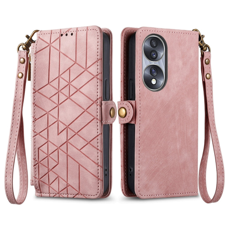 For Honor X40i Geometric Zipper Wallet Side Buckle Leather Phone Case(Pink) - Honor Cases by buy2fix | Online Shopping UK | buy2fix