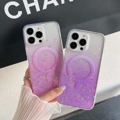 For iPhone 12 Pro Max MagSafe Glitter Hybrid Clear TPU Phone Case(Purple) - iPhone 12 Pro Max Cases by buy2fix | Online Shopping UK | buy2fix