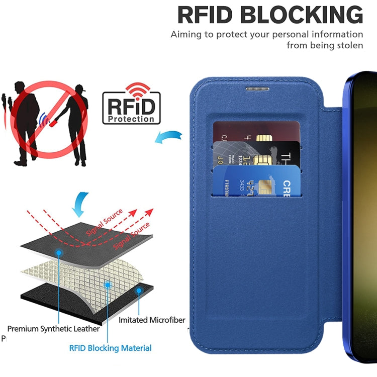 For Samsung Galaxy S23 5G Shield Magsafe RFID Anti-theft Rhombus Leather Phone Case(Dark Blue) - Galaxy S23 5G Cases by buy2fix | Online Shopping UK | buy2fix