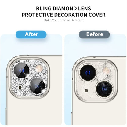 For iPhone 15 / 15 Plus ENKAY Hat-Prince Blink Diamond Camera Lens Aluminium Alloy + Tempered Glass Full Coverage Protector(Golden) - iPhone 15 Tempered Glass by ENKAY | Online Shopping UK | buy2fix