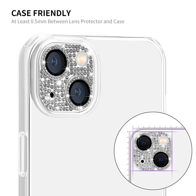 For iPhone 15 / 15 Plus ENKAY Hat-Prince Blink Diamond Camera Lens Aluminium Alloy + Tempered Glass Full Coverage Protector(LIght Purple) - iPhone 15 Tempered Glass by ENKAY | Online Shopping UK | buy2fix