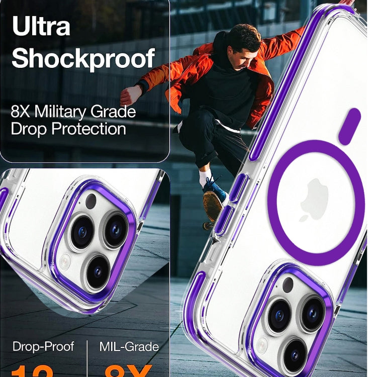 For iPhone 13 Pro Max Dual-color MagSafe TPU Hybrid Clear PC Shockproof Phone Case(Purple) - iPhone 13 Pro Max Cases by buy2fix | Online Shopping UK | buy2fix