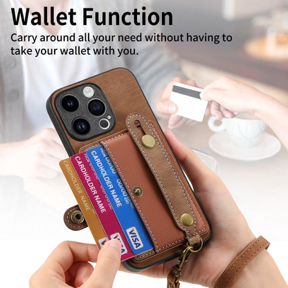 For iPhone 15 Pro Max Retro Cross Wristband Wallet Leather Back Phone Case(Brown) - iPhone 15 Pro Max Cases by buy2fix | Online Shopping UK | buy2fix