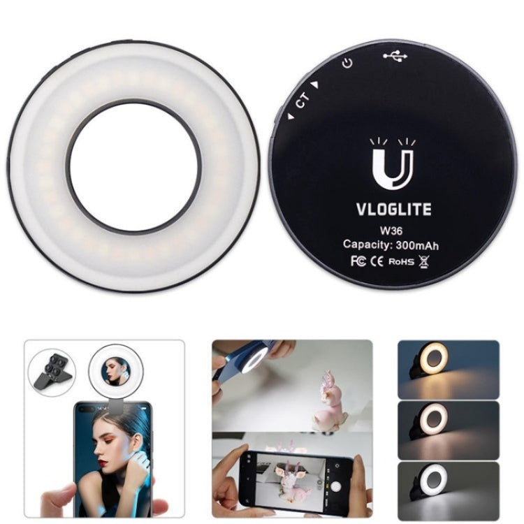 VLOGLITE W36 Mini LED Cell Phone Fill Light With Makeup Mirror Magnetic Selfie Ring Light -  by VLOGLITE | Online Shopping UK | buy2fix