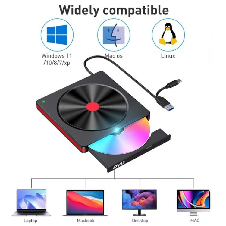 048 Type-C Optical Drive Portable DVD-RW External USB Optical Drive Laptop DVD Burner - Rewritable Drive by buy2fix | Online Shopping UK | buy2fix