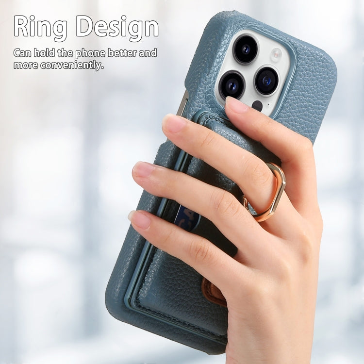 For iPhone 15 Pro Max Litchi Leather Oil Edge Ring Card Back Phone Case(Light blue) - iPhone 15 Pro Max Cases by buy2fix | Online Shopping UK | buy2fix