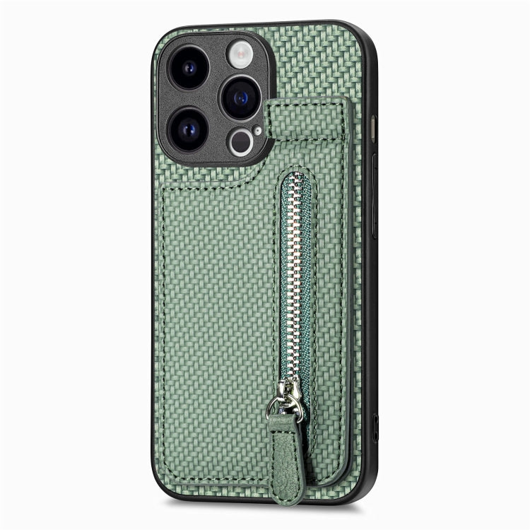 For iPhone 15 Pro Max Carbon Fiber Vertical Flip Zipper Phone Case(Green) - iPhone 15 Pro Max Cases by buy2fix | Online Shopping UK | buy2fix