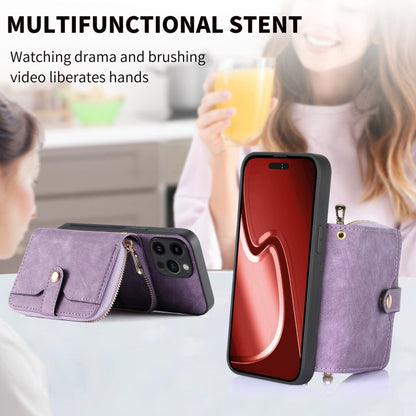 For iPhone 15 Pro Max Crossbody Multi-function Zipper Wallet Phone Case(Purple) - iPhone 15 Pro Max Cases by buy2fix | Online Shopping UK | buy2fix