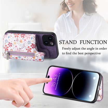 For iPhone 15 Pro Max Retro Painted Zipper Wallet Back Phone Case(Purple) - iPhone 15 Pro Max Cases by buy2fix | Online Shopping UK | buy2fix